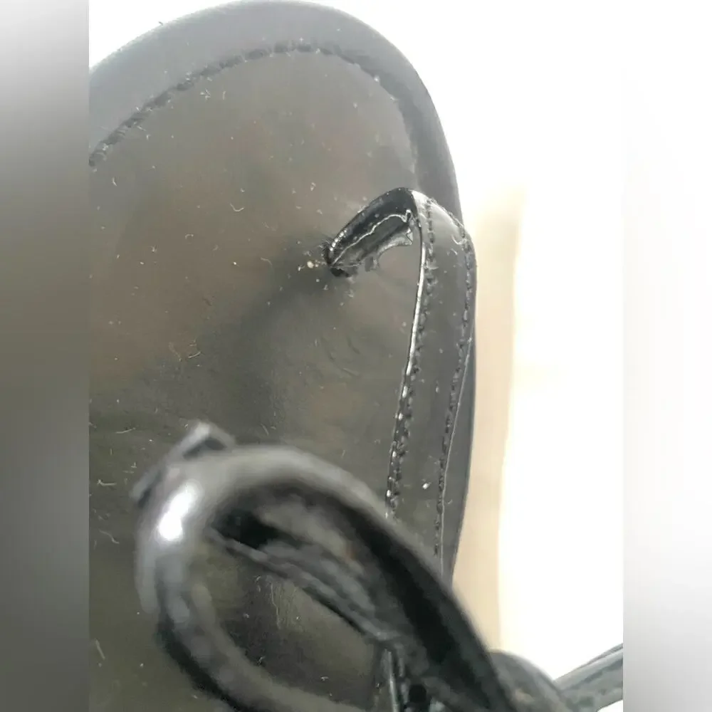 Prada Black Patent leather bow tie logo embellished T strap flat sandals EU 39.5 - Picture 10 of 13